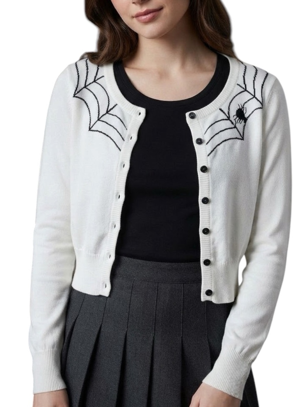 MODCLOTH Caught In Your Web Spider Web Print Cropped Cardigan Medium